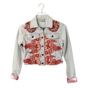 ANTICA SARTORIA Embroidered Embellished cropped denim jacket NWT
